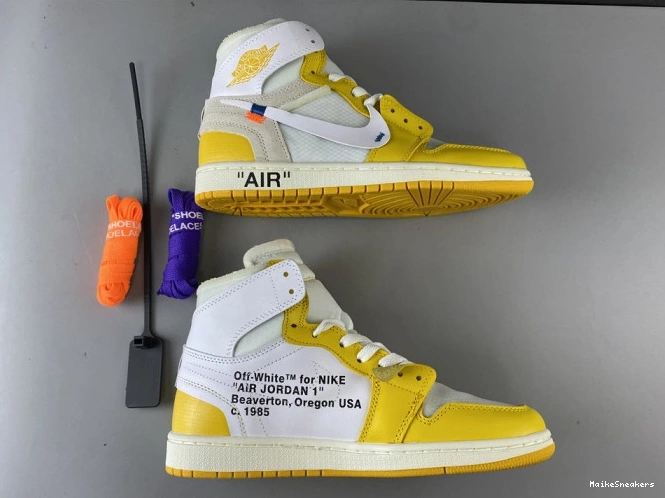 MaikeSneakers Powder Jordan 1 Dark Air NRG White Off-White x AQ0818-149 Yellow-Cone 0812